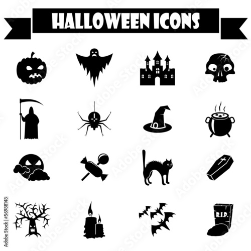 Vector: Black and white Halloween vector icons set. Black and white Halloween vector icons set.