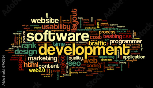 Illustration: Software development concept in tag cloud Software development concept in tag cloud