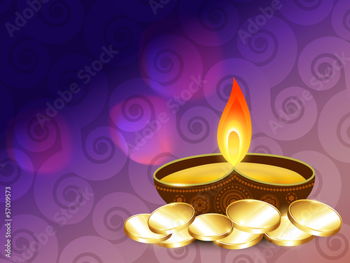Vector: diwali diya with gold coins diwali diya with gold coins