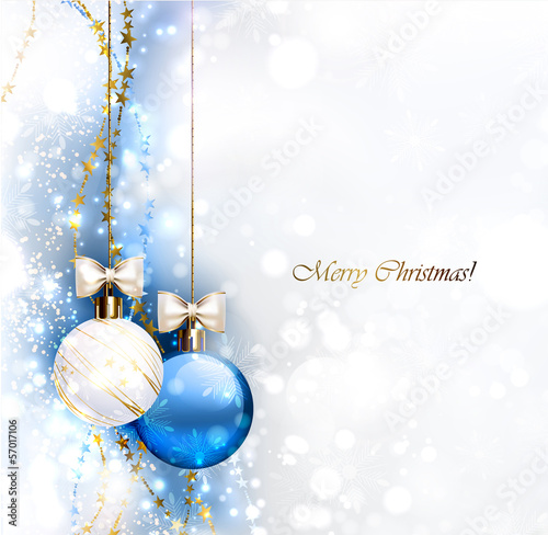 Vector: Blue Christmas background with two Christmas baubles Blue Christmas background with two Christmas baubles
