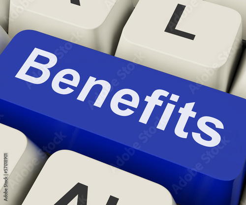 Illustration: Benefits Key Means Advantage Or Reward. Benefits Key Means Advantage Or Reward.