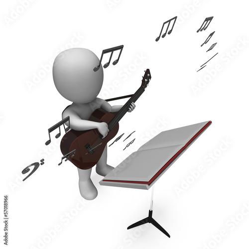 Illustration: Musician Guitarist Character Shows Guitar Music And Performing Musician Guitarist Character Shows Guitar Music And Performing