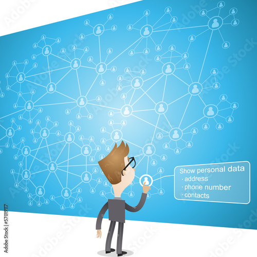 Vector: Businessman, social network, control, data, Businessman, social network, control, data,