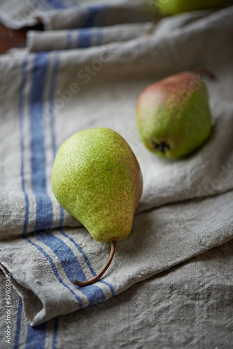 Photo: Pears on a linen cloth Pears on a linen cloth