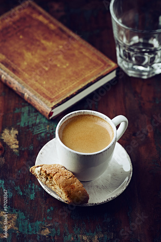 Photo: Cup of espresso with cantuccini Cup of espresso with cantuccini