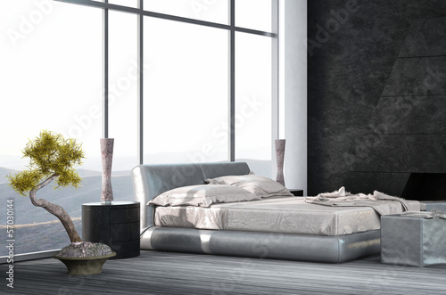 Illustration: Luxury Bedroom interior with wooden floor Luxury Bedroom interior with wooden floor
