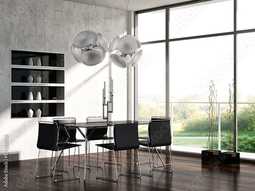 Illustration: Modern Dining Room Interior with Luxury Table Setting Modern Dining Room Interior with Luxury Table Setting