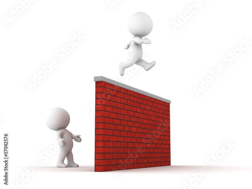 Illustration: 3D Man jumps over wall 3D Man jumps over wall