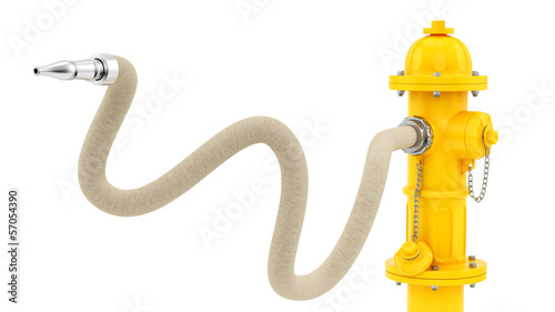 Illustration: render of a yellow fire hydrant with hose render of a yellow fire hydrant with hose
