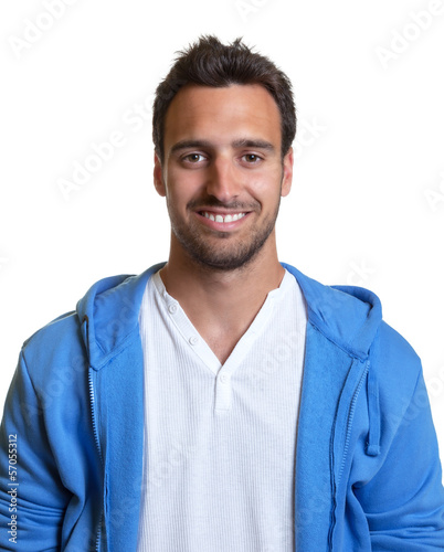 Photo: Sporty latin man in a blue jersey Sporty latin man in a blue jersey