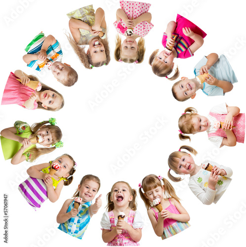 Photo: Group of kids or children eating ice cream in circle Group of kids or children eating ice cream in circle