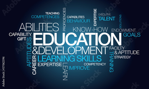 Illustration: Education development word text tag cloud image Education development word text tag cloud image