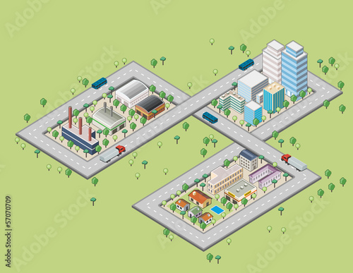 Vector: Colorful cartoon isometric city with river Colorful cartoon isometric city with river