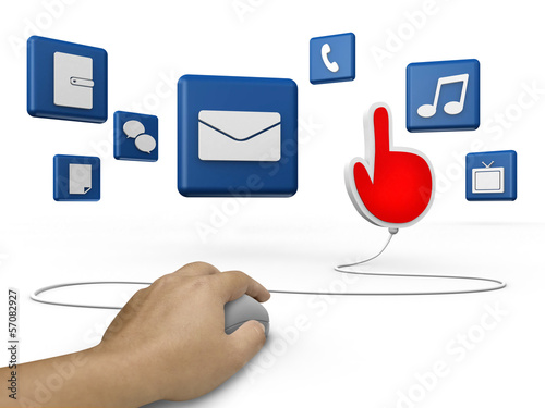 Photo: mouse and hand cursor with social media symbol mouse and hand cursor with social media symbol