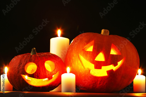 Photo: Halloween pumpkins and candles Halloween pumpkins and candles