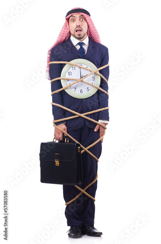 Photo: Arab businessman working against the deadling Arab businessman working against the deadling