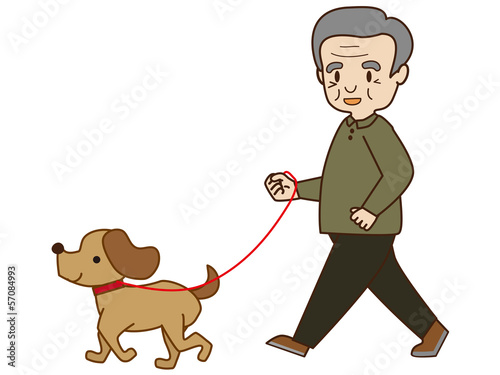 Illustration: 犬の散歩(シニア男性) 犬の散歩(シニア男性)