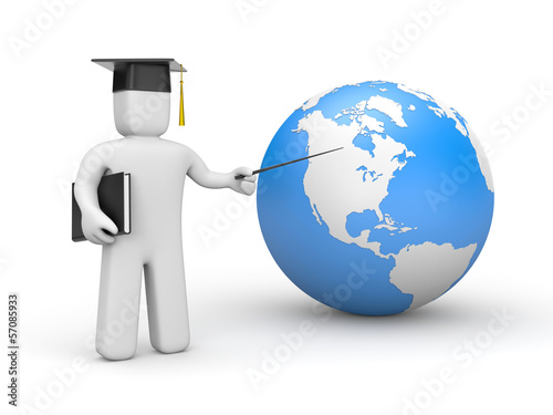 Illustration: Student with pointer and question Student with pointer and question