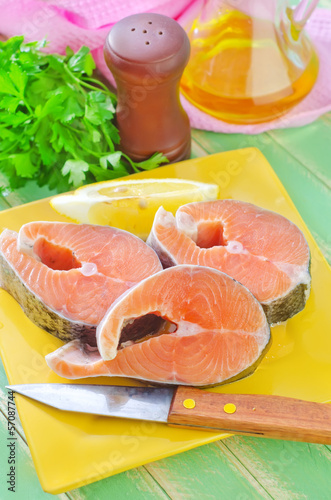 Photo: raw salmon on plate raw salmon on plate