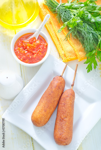 Photo: corndogs and sauce corndogs and sauce