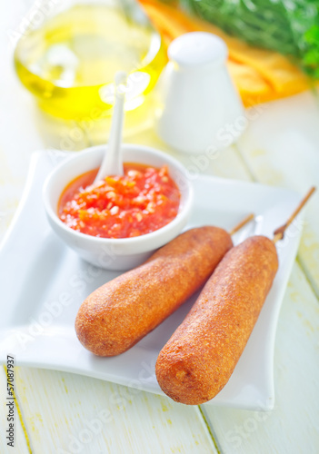 Photo: corndogs and sauce corndogs and sauce