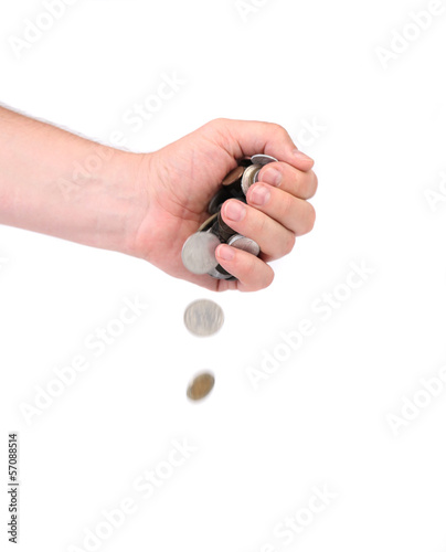 Photo: Men hand pour down coins Men hand pour down coins