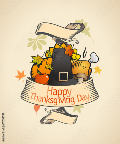 Illustration: Thanksgiving design in retro style. Thanksgiving design in retro style.
