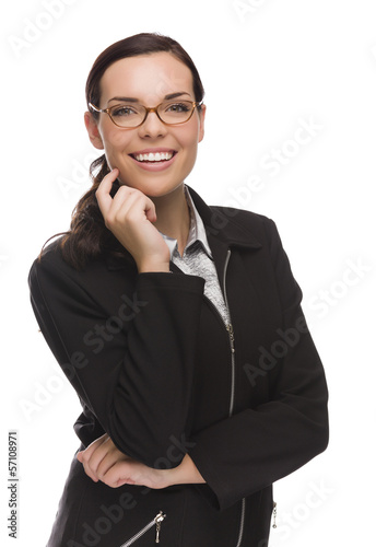 Photo: Confident Mixed Race Businesswoman Isolated on White. Confident Mixed Race Businesswoman Isolated on White.
