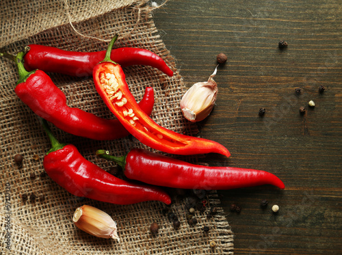 Photo: Red hot chili peppers and garlic, Red hot chili peppers and garlic,