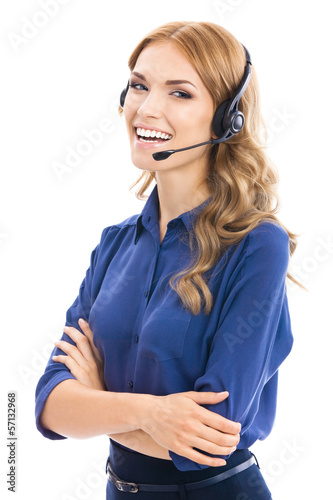Photo: Support phone operator in headset, isolated Support phone operator in headset, isolated