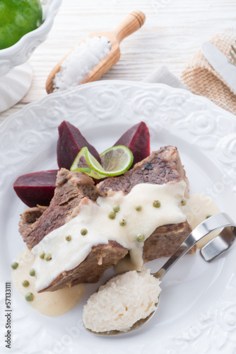 Photo: Beef with beetroot and horseradish sauce Beef with beetroot and horseradish sauce