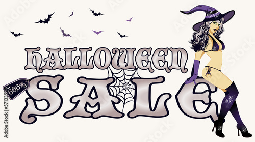 Vector: Halloween sale with young sexy witch, vector Halloween sale with young sexy witch, vector