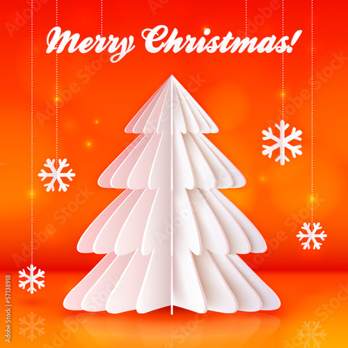 Vector: Origami paper Christmas tree on orange background Origami paper Christmas tree on orange background