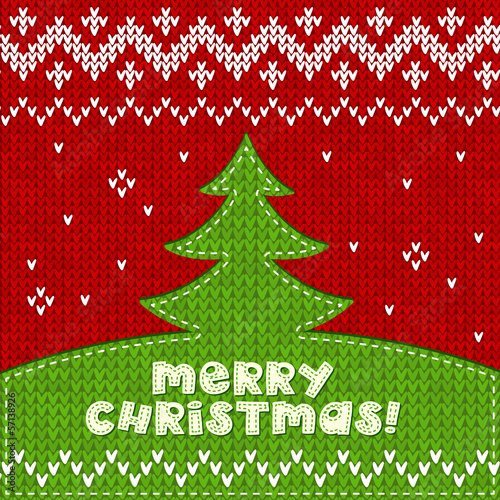 Vector: Green knitted Christmas tree applique background Green knitted Christmas tree applique background