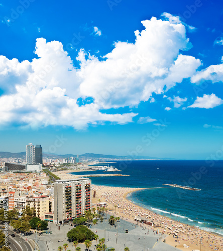 Fototapeta Aerial view of the Harbor district in Barcelona, Spain