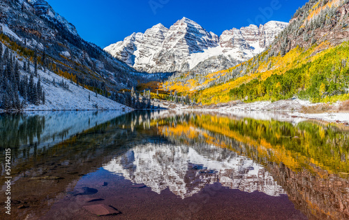 Photo: winter and Fall foliage in Maroon Bells, Aspen, CO winter and Fall foliage in Maroon Bells, Aspen, CO