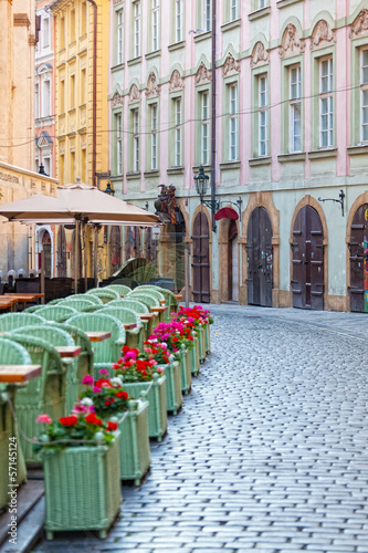Photo: Street cafe in historical district of Prague,Czech Republic Street cafe in historical district of Prague,Czech Republic