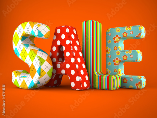 Illustration: Sale word fabric on orange background Sale word fabric on orange background