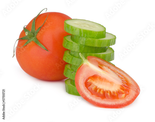 Photo: Tomato and cucumber isolated on white Tomato and cucumber isolated on white