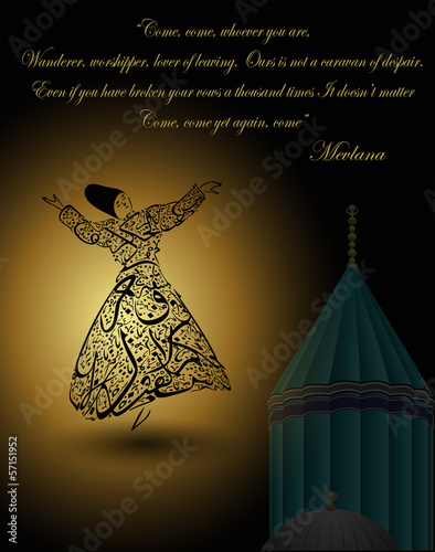 Vector: Konya mevlana's tomb and whirling dervishes Konya mevlana's tomb and whirling dervishes