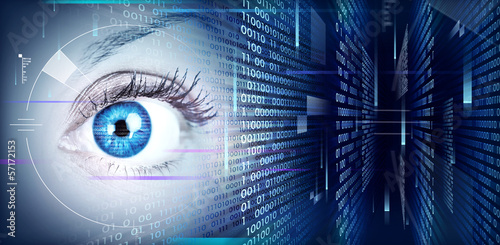 Photo: Eye on technology background. Eye on technology background.