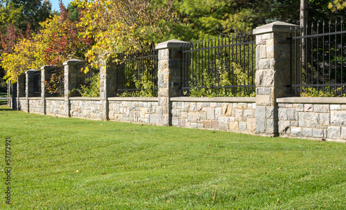 Photo: Lawn and stone wall Lawn and stone wall