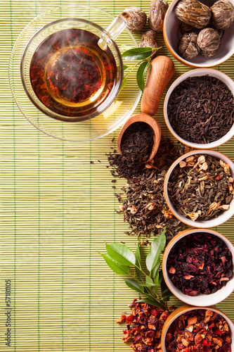 Photo: Various dry tea in small bowls Various dry tea in small bowls