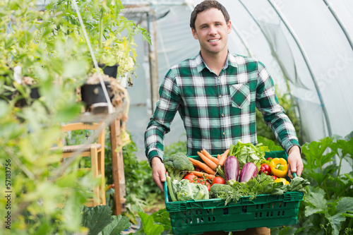 Photo: Proud man presenting vegetables in a basket Proud man presenting vegetables in a basket