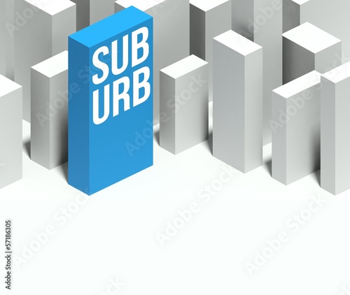 Illustration: 3d suburb conceptual model of city with distinctive skyscraper 3d suburb conceptual model of city with distinctive skyscraper