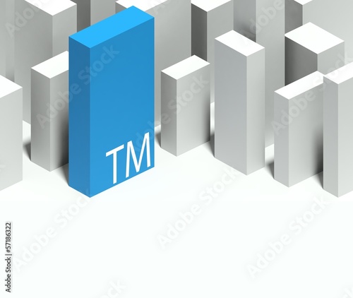 Illustration: 3d trademark symbol in conceptual model of city 3d trademark symbol in conceptual model of city