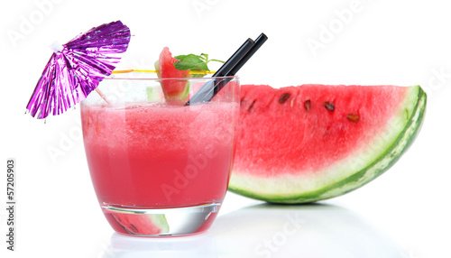 Photo: Glass of fresh watermelon juice, isolated on white Glass of fresh watermelon juice, isolated on white