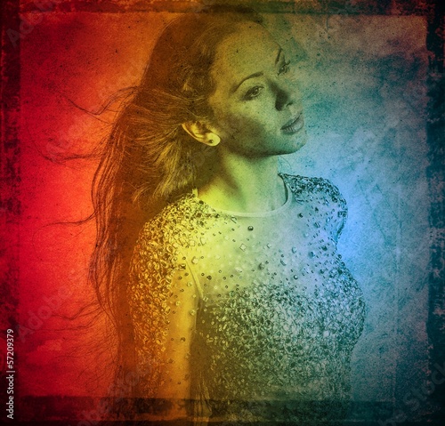 Illustration: Retro styled grunge portrait of young beautiful woman. Retro styled grunge portrait of young beautiful woman.