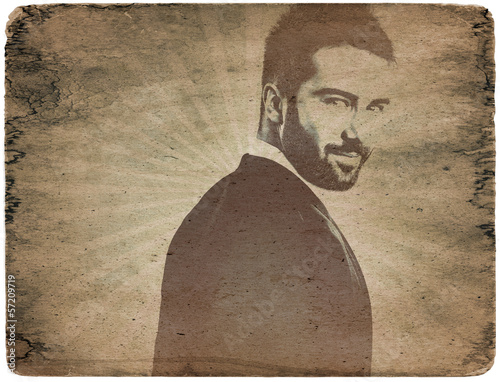 Illustration: Retro styled grunge portrait of young attractive man. Retro styled grunge portrait of young attractive man.