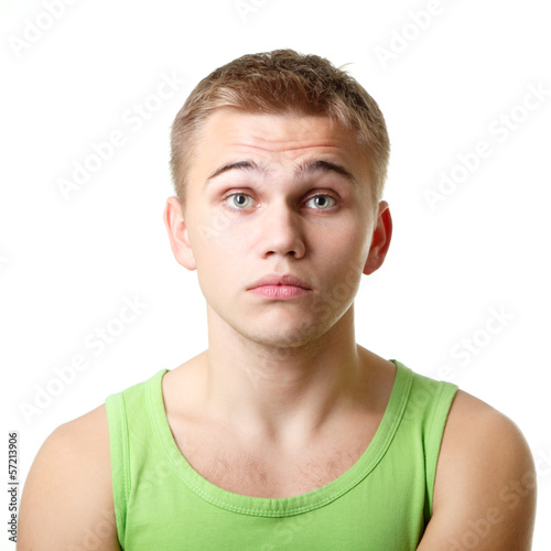 Photo: young man emotional pensive sad face, expressions set over white young man emotional pensive sad face, expressions set over white